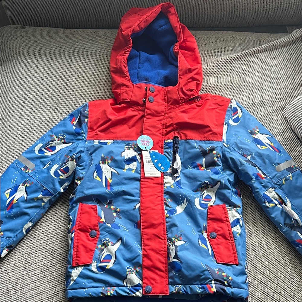 Boden Red and Blue Penguin Kids All Weather Waterproof Jacket